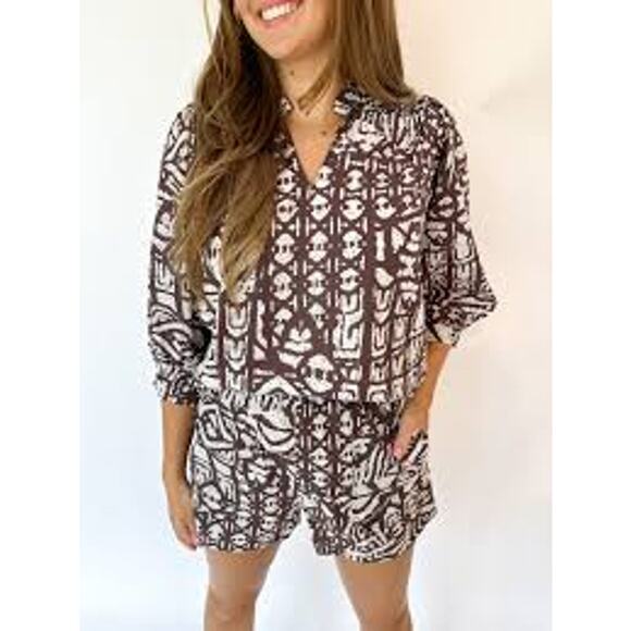 Willa Story Palmer Lined Pullon Pocket Shorts in Brown Multi Tribal WS4010-1 XS - Picture 6 of 11